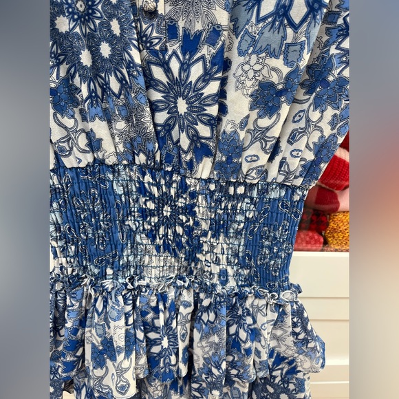 Misa Short Ruffled Blue Dress- Size Small - Picture 5 of 9